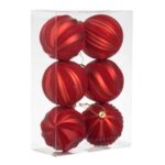 Set Globuri de Craciun Rosii Mate cu Dungi Catifelate Ø8cm - 6buc - Image 2