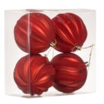 Set Globuri de Craciun Rosii Mate cu Dungi Catifelate Ø10cm - 4buc - Image 2