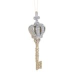 Ornament Brad de Craciun Cheie cu Coroana Bej Samanie Glitter Argintiu 5x15cm - Image 2