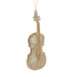 Ornament Brad de Craciun Vioara cu Glitter Bej 6x15cm - Image 2