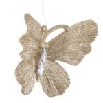 Ornament Brad de Craciun Fluture Bej cu Glitter & Cristale 11x9cm - Image 2