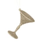 Ornament Brad de Craciun Pahar Cocktail cu Glitter Bej 9cm - Image 2