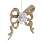 Ornament Brad de Craciun Fundita Bej cu Glitter & Margele 10x10cm - Image 2