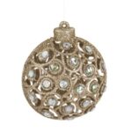 Ornament Brad de Craciun Glob Bej cu Glitter Strass Ø8cm - Image 2