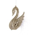 Ornament Brad de Craciun Lebada Bej cu Glitter & Pene 7.5x11cm - Image 2