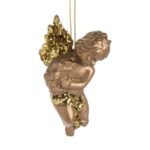 Ornament Brad de Craciun Ingeras Auriu Mat cu Glitter & Aripi 6x9cm - Image 2