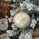 Ornament Brad de Craciun Glob Bej cu Glitter & Strass Ø12cm - Image 2
