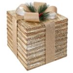 Cadou Decorativ Maro Sampaniu cu Glitter & 25 Becuri LED 25x25x30cm - Image 2