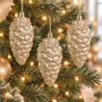 Set 3 Ornamente de Craciun Sampanie Conuri de Brad Mate cu Glitter 13cm - Image 2