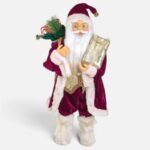 Mos Craciun Decorativ cu Costum Rosu Catifelat si Cadou 60cm - Image 2