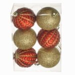 Set Globuri de Craciun Rosii Mate Aurii & Glitter Ø6cm - 6buc - Image 2
