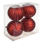 Set Globuri de Craciun Rosii Mate cu Model Ondulat & Glitter Ø12cm - 4buc - Image 2