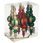 Set Ornamente de Craciun Turturi Sampanii Rosii Verzi cu Gletter 14cm - 6buc - Image 2