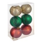 Set Globuri de Craciun Sampanii Verzi & Rosii cu Dungi Glitter Ø8cm - 6buc - Image 2