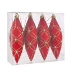 Ornamente Brad de Craciun Rosii Mat cu Margele & Glitter 12cm - 4buc - Image 2