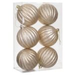 Set Globuri de Craciun Sampanii cu Dungi Reliefate Mercury Ø8cm - 6buc - Image 2
