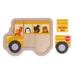 Puzzle din Lemn Autobuz Scolar (4 piese) 16x12cm - Image 2
