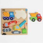 Puzzle din Lemn cu Vehicule de Constructii 19x19cm - Image 2
