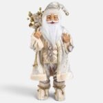 Figurina Mos Craciun cu Haina Sampanie Felinar & Ceas 60cm - Image 2