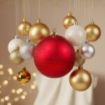Ornament Brad de Craciun Glob Rosu Mat Glitter 15cm - Image 2