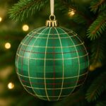 Ornament Brad de Craciun Glob Verde Mat Carouri Rosii & Glitter Auriu Ø15cm - Image 2