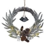 Coronita Decorativa de Craciun Verde cu Conuri Clopote & LED Ø60cm - Image 2