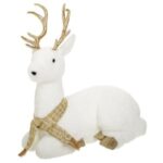 Figurina Decorativa de Craciun Ren din Spuma Alba cu Glitter Sampaniu 45cm - Image 2