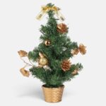 Brad Decorativ de Craciun pentru Masa in Ghiveci Auriu cu 20 LED-uri - 50cm - Image 2