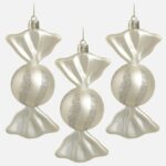 Set 3 Ornamente de Craciun Bomboane Sampanii Mate cu Glitter 13cm