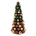 Brad Decorativ de Craciun din Beteala Verde cu Globuri Rosii Aurii 45cm