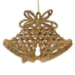 Set Ornamente de Craciun Clopote Bej Glitter 11cm - 3buc