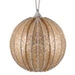 Ornament Brad de Craciun din Spuma Bej Siret Glitter Lant Argintiu Ø10cm