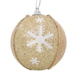 Ornament Brad de Craciun Glob Bej In Glitter Auriu 8cm
