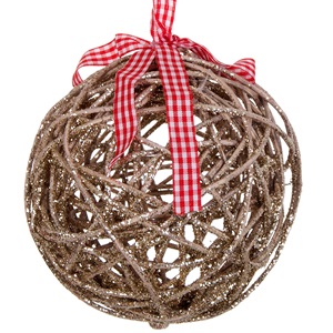 christougenniatiki-bala-diatriti-sambani-glitter-10-ek.-list.jpg Ornament Brad de Craciun Glob de Lemn Bej Glitter Panglica cu Carouri 10cm - Image 1