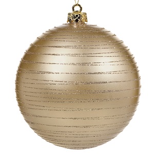 christougenniatiki-bala-sambani-riga-15-ek.-list.jpg Ornament Brad de Craciun Glob Bej Mat Dungi Glitter Ø15cm - Image 1