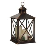 Felinar Decorativ Bronz Suspendabil cu 3 Lumanari LED Coronita de Pin Vasc 22x22x37cm