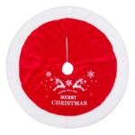Covoras Fusta pentru Brad Rosie Catifelata Blana Alba "Merry Christmas" Ø90cm