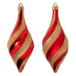 Set Ornamente de Craciun Vintage Roşii Glitter Auriu 14cm - 3buc
