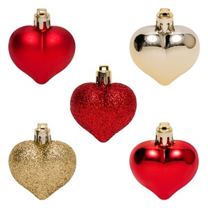 chrs-set9tem-kardies-kokk-chryses-5cm-list.jpg Set Ornamente de Craciun Inimi Rosii Aurii Mat Stralucitoare Glitter 5cm - 9buc - Image 1