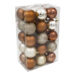 Set Globuri de Craciun Bronz Bej Sampanie Mate Stralucitoare cu Glitter Ø7cm - 30buc