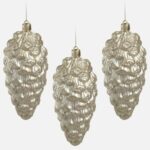 Set 3 Ornamente de Craciun Sampanie Conuri de Brad Mate cu Glitter 13cm