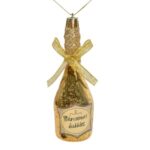 Ornamnet Brad de Craciun Sticla de Sampanie cu Fundita Aurie & Glitter Bej Auriu 12cm