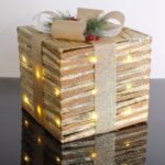 Cadou Decorativ Maro Sampaniu cu Glitter & 25 Becuri LED 25x25x30cm