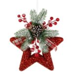 Decoratiune de Craciun Stea din Spuma Rosie cu Tinsel Ramura & Pomusoare 22x26cm