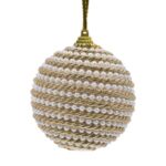 Ornament Brad de Craciun din Spuma Glob Auriu cu Siret Auriu & Margele Albe Ø8cm