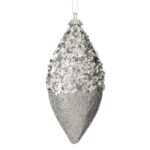 Ornament Brad de Craciun din Spuma Glob Conic Argintiu Margele Glitter 13cm