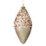 Ornament Brad de Craciun din Spuma Glob Conic Bej Margele Paiete 13cm