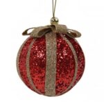 Ornament Brad de Craciun din Spuma Glob Rosu Glitter Rosu Panglica Ø8cm