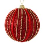 Ornament Brad de Craciun din Spuma Rosu Siret Glitter Lant Auriu Ø8cm