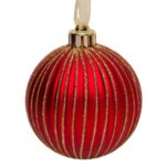 Ornament Brad de Craciun Glob Rosu Dunga Aurie Glitter Ø8cm